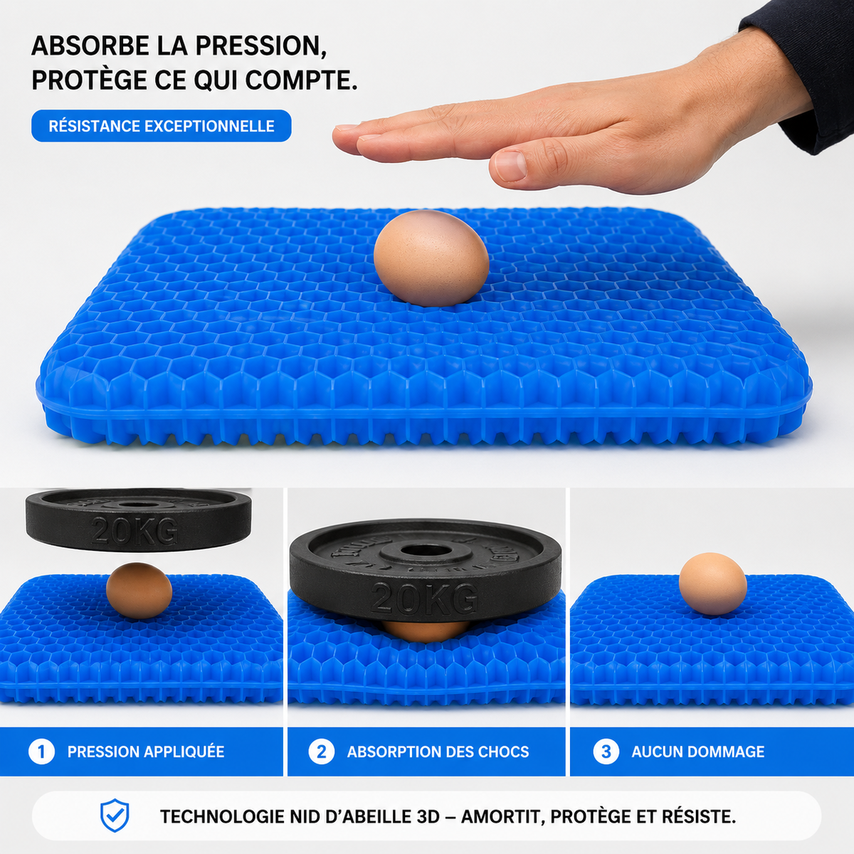 Coussin Orthopédique Soliva — Gel Nid d'Abeille 42×36 cm